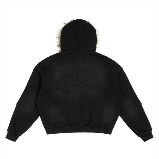 Signature Sun Fade Boxy Detachable Fur Hoodie
